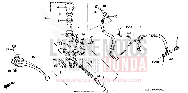 MAITRE-CYLINDRE de CBR1000RR "Fireblade" PEARL FADELESS WHITE (NH341KA) de 2007